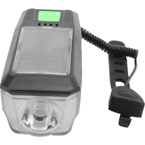 Solarbetriebene LED-Fahrradlampe, wasserdicht, mit Klingel, USB-Ladefunktion und Hupe (1/5)