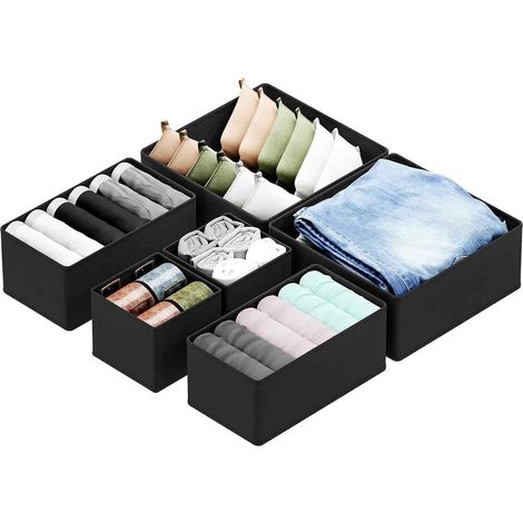 6Pcs Organisateur Tiroir Vetement,Boite Rangement Tissu Non-Tissé,Pliables Compartiment Rangement Tiroir,Rangement Sous Vetement Armoire pour Chaussettes,Soutiens-Gorge,Culottes (Noir) (1/5)