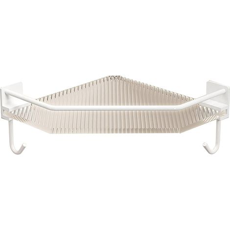 Étagère de douche d'angle en acrylique, sans perçage, grande capacité, triangulaire, blanche, simple couche, avec crochet. Idéale pour salle de bain, dortoir ou cuisine. (1/5)