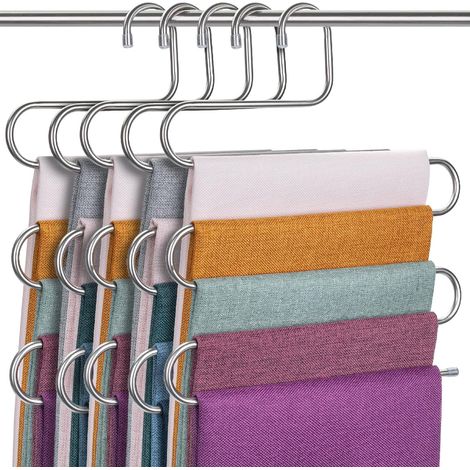 Cintre antidérapant en forme de S, cintre en acier inoxydable, organisateur de rangement pour pantalons, jeans, foulards (5 pièces)