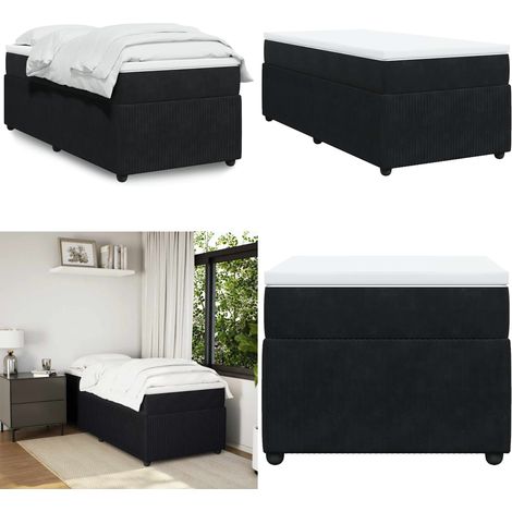 Cama box spring con colchón terciopelo negro 80x200 cm - Colchón de muelles ensacados - Cama de muelles