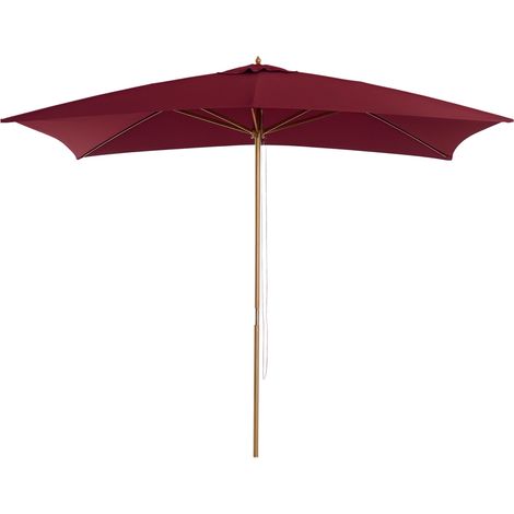 Parasol de jarden imperméable 2 x 3 m à 8 baleenes en bois et bambou, bordeaux, parfait pour profiter de l'ombre et de la protection solaire dans votre jardin, sur votre balcon ou à la plage