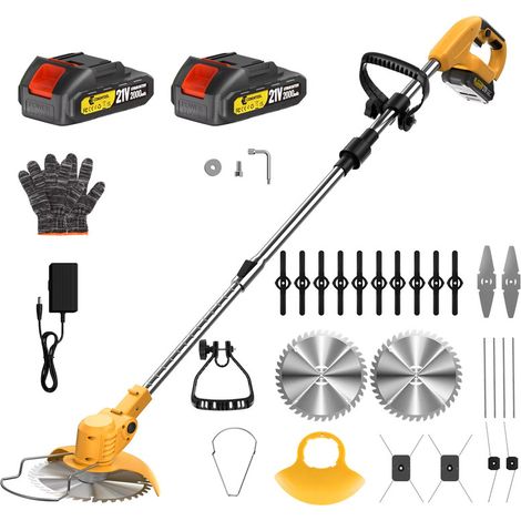 Tondeuse à gazon électrique multifonctionnelle 21V, pliable, 5 lames, désherbeur compatible batterie Makita 18V, Jaune (1/5)
