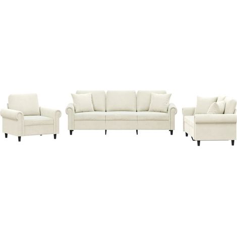 Set di Divani 3 pz con Cuscini Crema in Velluto vidaXL (1/5)