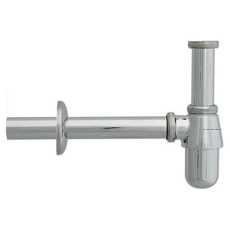 Flaschensifon DN 32 (1 1/4'') x Ø 32 mm - Messing verchromt - Abgangsrohr Ø 32 mm x 280 mm - mit Rosette (1/2)