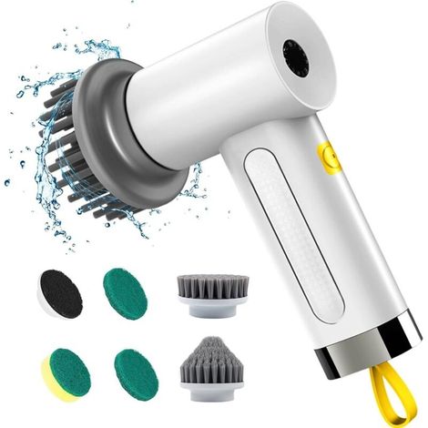 Brosse de nettoyage électrique, Spin Scrubber pour salle de bain et joints, brosse de nettoyage pour la maison avec 5 têtes de brosse, 2 modes, parfait pour nettoyer en profondeur le carrelage, la (1/5)