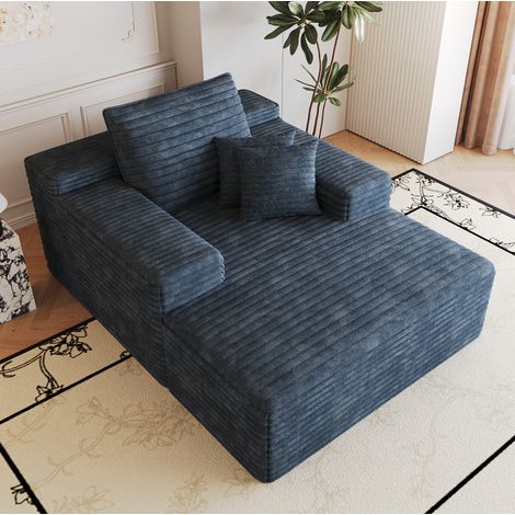 Chaiselongue aus blauem Cordstoff, 175 x 159 x 83 cm, montagefrei HAVRYA (1/5)
