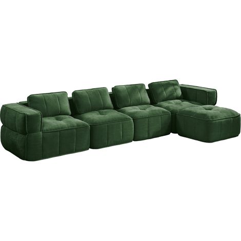 Canapé d’angle modulable 4 places en tissu, sans cadre, avec pouf, assise profonde 32D et larges accoudoirs, idéal pour salon moderne, vert - CHICFURN (1/5)