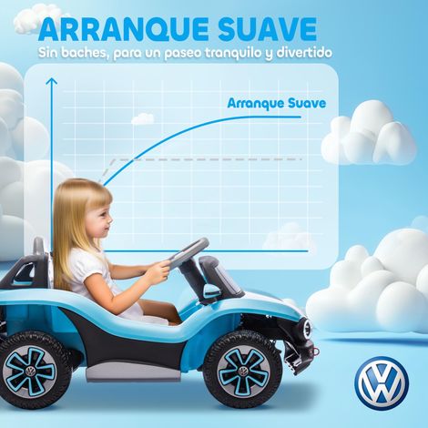 Voiture électrique Volkswagen E-Buggy 12V adaptée aux enfants de 3 ans et plus, avec télécommande, roues 2.4G et système de suspension, bleue. (1/5)