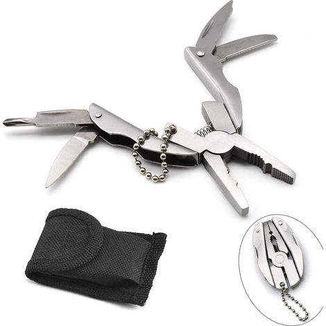 Multi-Outil Pinces Kit Multifonction Outil de Poche avec étui en Cuir Noir, Multitools Pince Pour Camping, Pêche, Randonnée, Cuisine, Pique-Nique (1/5)