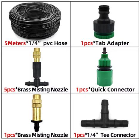 Kit de Brumisation Extérieur 5m en Cuivre, Système d'Irrigation Automatique Réglable, Pulvérisateur à Brouillard pour Refroidissement et Arrosage de Jardin