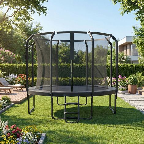 Songmics – Trampoline de jardin 305 cm – Charge maximale 150 kg – Filet de sécurité et coussins épais – Montage facile – Échelle incluse