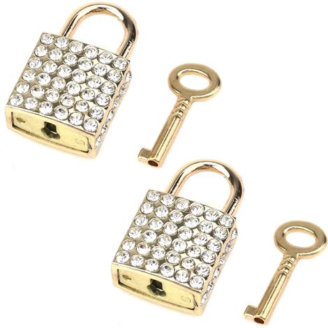 Lot de 2 petits cadenas carrés décoratifs en alliage de zinc doré, avec clé, pour valises, armoires, sacs à main et boîtes à bijoux.