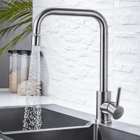 Robinet de Cuisine avec Bec Orientable, Mitigeur Evier Cuisine 2 Jets aux Choix, Surface Brossée Résistante aux Rayures et Facile à Entretenir, Robinet Pivotant à 360°, Acier inox SUS304 (1/5)