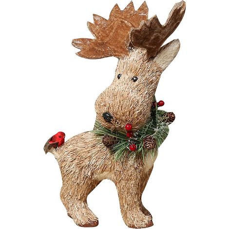 Weihnachtlicher Elch aus künstlichem Stroh, handgefertigt, Kopf drehbar, Rentier, Waldtier für Puppen, stehende Figuren