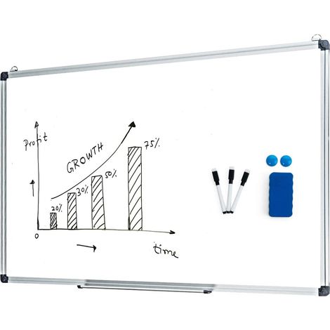 Costway – Tableau blanc magnétique effaçable 70 x 50 cm – Cadre aluminium robuste – Surface lisse pour marqueurs – Inclut 2 aimants et 1 bloc effaceur