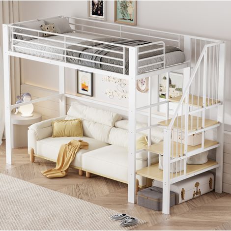 letto 90x200 con scala salvaspazio bianco HAVRYA (1/5)