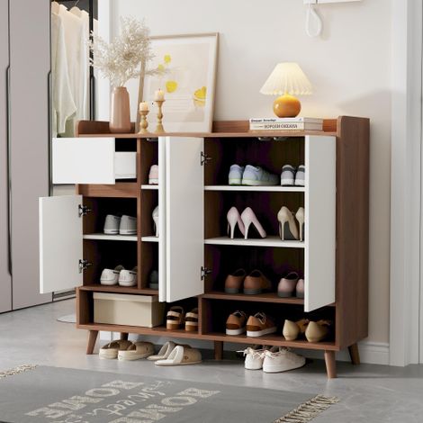 Commode / Buffet / Meuble à chaussures avec étagères réglables – Organiseur de maison minimaliste avec pieds en bois massif