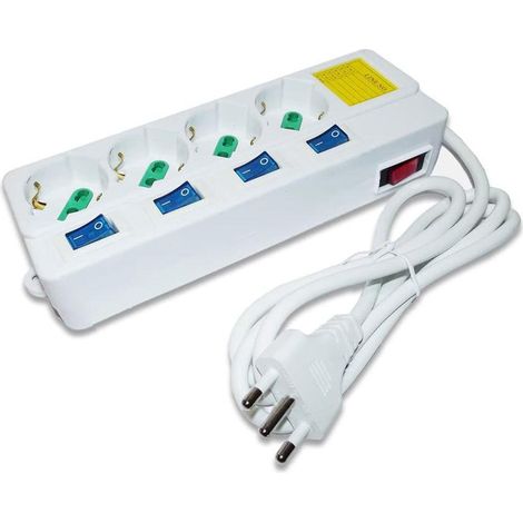 Multipresa schuko ciabatta elettrica a 4 posti polivalenti 10/16A con interruttore generale on/off e 4 interruttori indipendenti 250V max 2500 watt cavo 1,5 m con spina italiana (1/4)
