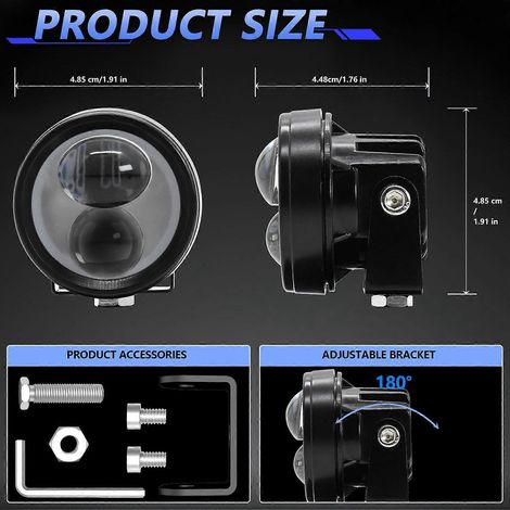 Phare de route à LED, 30 W, 3000 lm, phare rond étanche à LED pour motos et camions