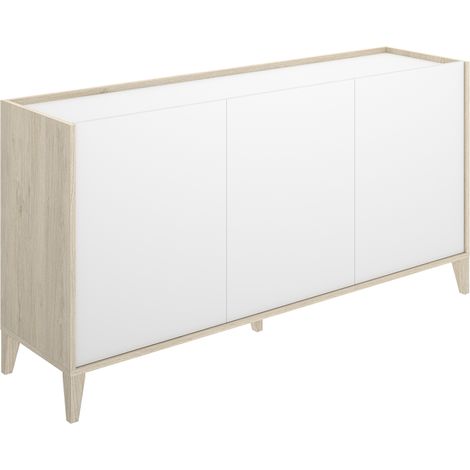 Buffet meuble de rangement à 3 portes,naturel/blanc - Hauteur 77,5 x Longueur 150 x Profondeur 40 cm (1/5)
