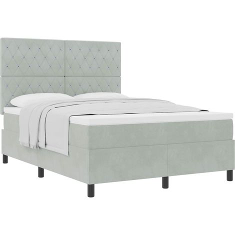 Box Spring Bed with Mattress Light grey 160 x 200 cm Velvet vidaXL