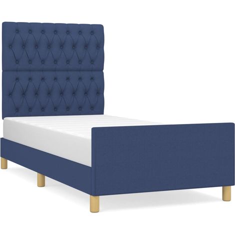 Lit simple Lit adulte Cadre de lit sans matelas bleu 90x190 cm tissu (1/5)