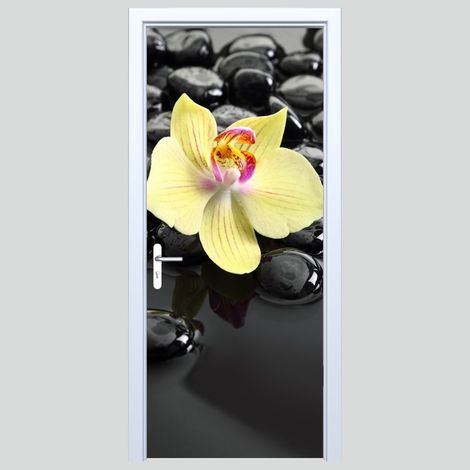 Adhesivo de tela para puerta Jardín Zen orquídea piedras 579PD