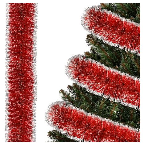 Cadena de árbol de Navidad de 6 metros en rojo y plateado, guirnalda para el árbol, diámetro de 7 cm.