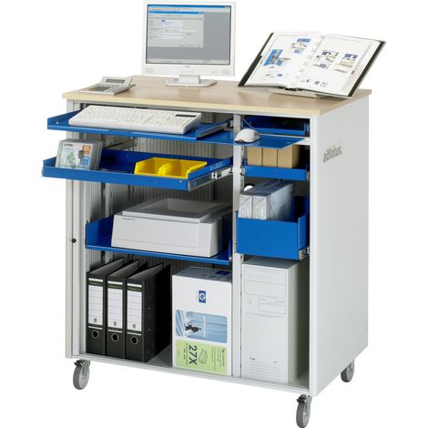 Computerstation H1100xB1030xT660mm mobil enzianblau lichtgrau (1/4)