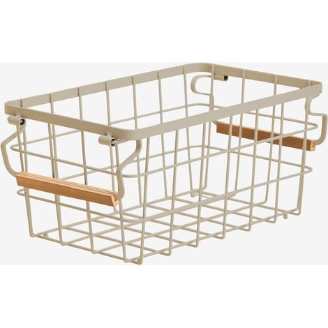 Cesta de almacenaje en hierro y madera de caucho Ainela SKLUM        (1/5)