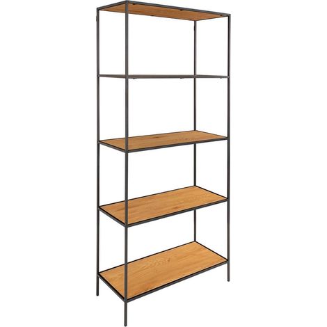 VOLLRAD - Etagère Large 5 Plateaux Acier Noir et Bois Naturel (1/5)
