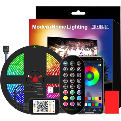 Bande intelligente LED USB lumineuse, télécommande 24 touches, 4 modes d'éclairage, 16 couleurs, contrôle Bluetooth, 5050 SMD, 1-5 mètres, 30-150 SMD, (1/5)