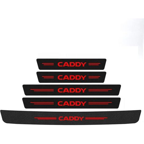 (5 pièces) Autocollants de seuil de porte de voiture CADDY en fibre de carbone,film de protection,bandes de pare-chocs,accessoires (1/3)