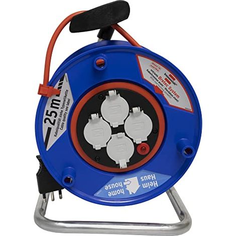 Prolunga Elettrica 25 Metri con Avvolgicavo Brennenstuhl 4 Prese Elettriche Universali (Schuko + IT 10/16A) Spina Piatta IT 16A, Cavo 25mt Cavo H05VV-F 3G1,5 Ideale per Uso Esterno/Giardino (1/4)