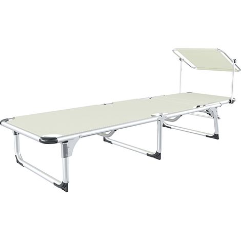 Coppia Di Lettini Pieghevole Prendisole Tettuccio Parasole Schienale Reclinabile Regolabile 6 Posizioni Struttura In Alluminio Sedia Sdraio Spiaggia Mare Giardino Piscina 187 x 59 x 29 Cm (Beige) (1/5)