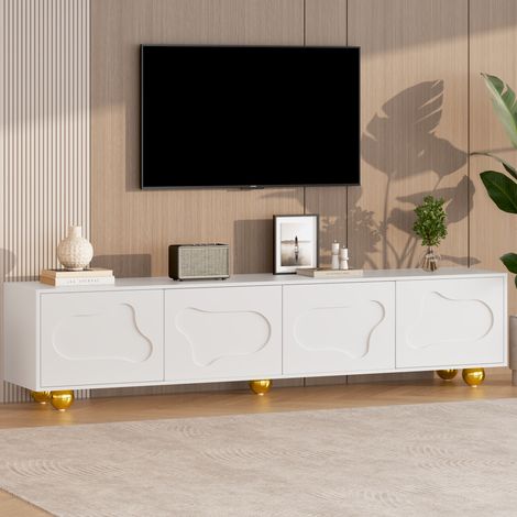 Meuble TV 1804045 cm, joli meuble TV cartoon, meuble bas avec 2 armoires, meuble TV en forme de nuage, meuble TV avec 5 pieds, capacité de charge jusqu'à 60 kg, adapté pour un écran de 75 pouces. blan (1/4)
