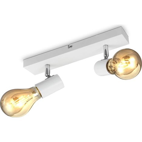 lámpara de techo, 2 focos regulables, casquillos E27, estilo retro blanco, montaje en pared o techo, salón, cocina, bar. (1/5)