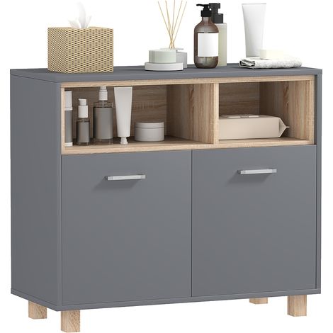 Meuble de Salle de Bain Moderne 80x35x70 cm avec Compartiments Ouverts et Armoire 2 Portes en Gris (1/5)