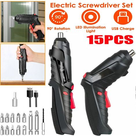 15-teiliges Set inklusive Akku-Bohrschrauber, elektrischem Schraubendreher und wiederaufladbaren Schraubendreherbits (1/5)