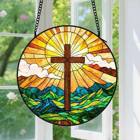 Suspension en vitrail - Attrape-soleil élégant artistique, décoration jardin intérieur, cadeau Fête des Mères, Anniversaire pour femme, maman 9cm (1/5)