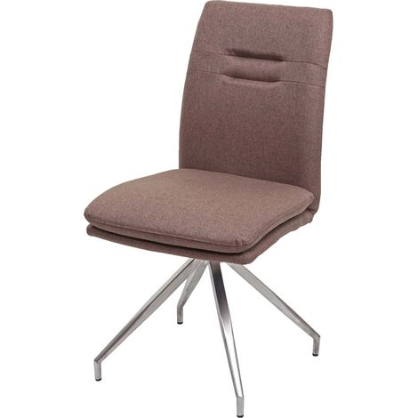 Esszimmerstuhl HHG-919, Küchenstuhl Lehnstuhl Stuhl, Stoff/Textil Edelstahl gebürstet braun