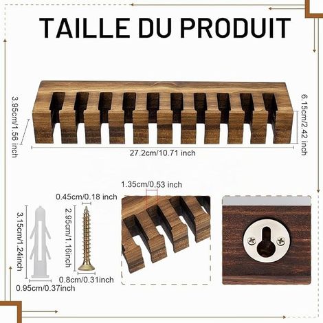 Organisateur de Ceinture Porte Ceinture Mural en Bois avec Fentes pour Rangement pour Accueil Chambre Placard Magasin de Détail, Chameau, 27x4x6cm (1/2)