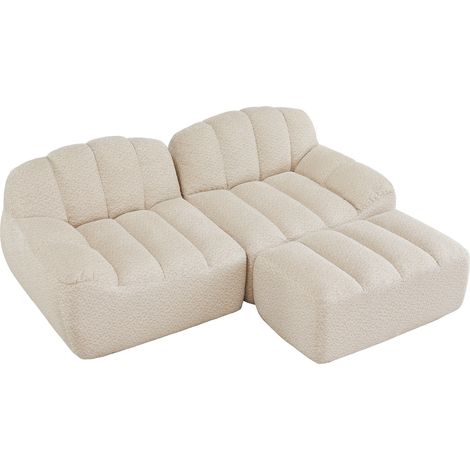 Canapé modulaire d’angle 2 places sans armature, forme coquille, coussins d’assise profonds avec 1 ottoman, pour salon, sans montage, beige blanc (1/5)