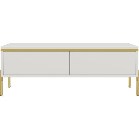ELVMI Tavolino da salotto con 2 Cassetti su due lati, finitura lucida, per soggiorno, in pannello truciolare, 100 × 50 × 36 cm, Bianco (1/5)