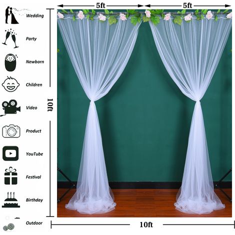 Voile de Nylon Translucide pour Décoration de Fenêtre, Rideau Photo pour Mariage et Fêtes