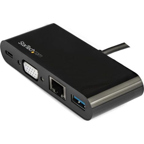 StarTech.com Adaptateur Multiport USB-C - Mini Dock USB-C avec Sortie Vidéo VGA 1080p - Power Delivery Passthrough 60W - USB 3.1 Gen 1 Type-A 5Gbps, Gigabit Ethernet - Station d'Acceuil (1/5)