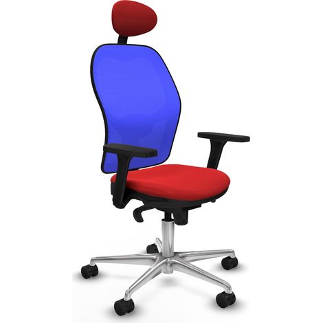 Jorquera sincro malla azul similpiel rojo brazos 3D base aluminio cabecero fijo ruedas 65mm nailon (1/5)
