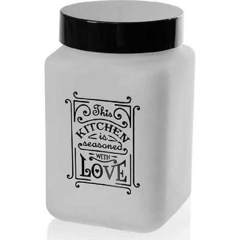 Kaela - Barattolo Contenitore Vetro Bianco Quadrato Moderno Satinato 1,5lt 17cm 833519 - (1/3)