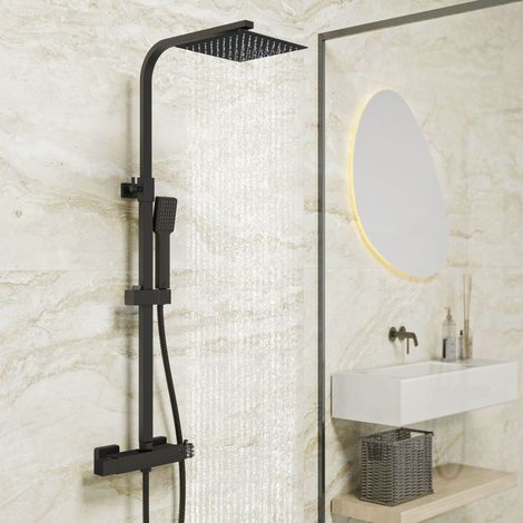 Biubiubath Square Matt Thermostatic Mixer Shower Dual Head Rainfall Head Handset Bathroom (1/5)
